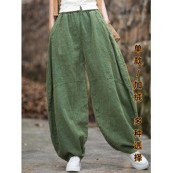 棉麻褲子女春2026新款炒色做舊休閒褲寬鬆長褲打坐禪修太極燈籠褲