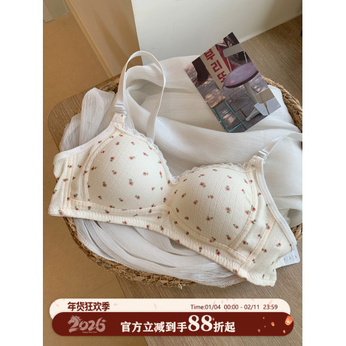 馨幫幫Bra 法式碎花蕾絲邊內衣女小胸聚攏無鋼圈防下垂透氣文胸罩