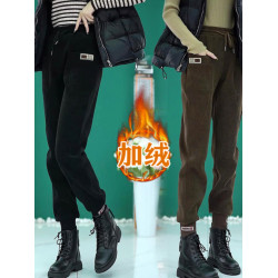 歐棉絨加絨加厚衛褲女顯瘦高腰休閒褲寬鬆秋冬季褲子運動褲哈倫褲