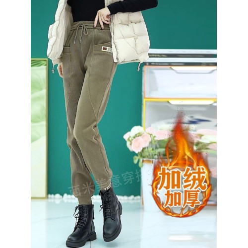 歐棉絨加絨加厚衛褲女顯瘦高腰休閒褲寬鬆秋冬季褲子運動褲哈倫褲