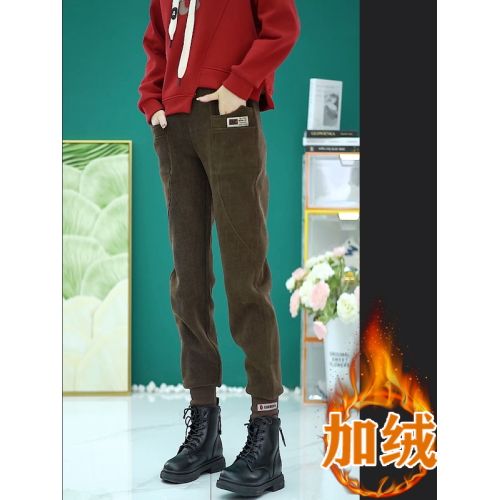 歐棉絨加絨加厚衛褲女顯瘦高腰休閒褲寬鬆秋冬季褲子運動褲哈倫褲