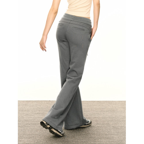 Ariseism美式辣妹微喇灰色修身衛褲女秋季新款低腰運動瑜珈長褲子