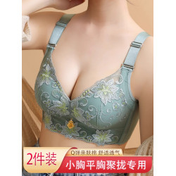 刺綉內衣女無鋼圈聚攏小胸專用加厚女士胸罩收副乳調整型上托文胸