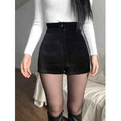 黑色高腰加絨短褲女2026年秋冬新款緊身彈力燈芯絨休閒褲外穿靴褲