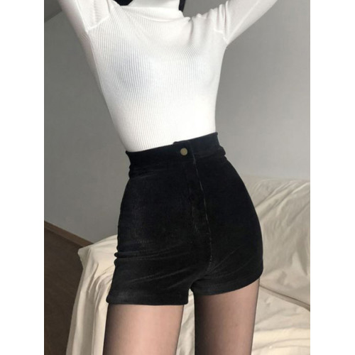 黑色高腰加絨短褲女2026年秋冬新款緊身彈力燈芯絨休閒褲外穿靴褲