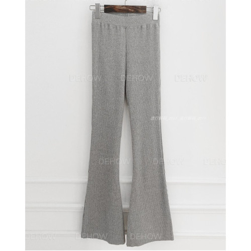 韓國直筒螺紋高腰休閒褲女2024秋季寬鬆微喇叭長褲彈力神奇瘦瘦褲