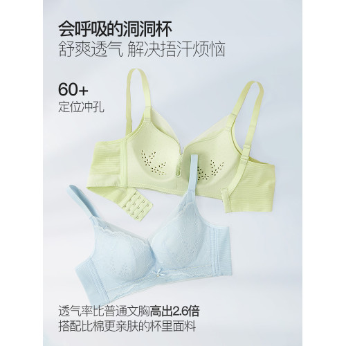 【洞洞杯】都市麗人內衣女舒適透氣夏無鋼圈蕾絲大胸顯小聚攏文胸
