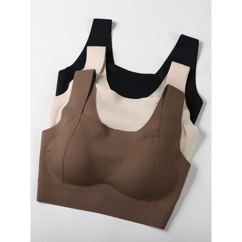 無鋼圈無痕美背內衣胸墊一體背心小胸聚攏運動文胸大碼防走光打底