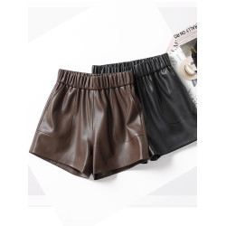 海甯真皮短褲濶腿寬鬆顯瘦羊皮皮短褲2025秋百搭a字綿羊皮女皮褲