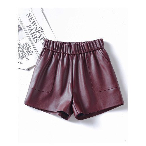 海甯真皮短褲濶腿寬鬆顯瘦羊皮皮短褲2025秋百搭a字綿羊皮女皮褲