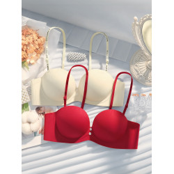 紅色本命年半杯小胸聚攏內衣女無鋼圈上托不空杯防下垂文胸罩套裝