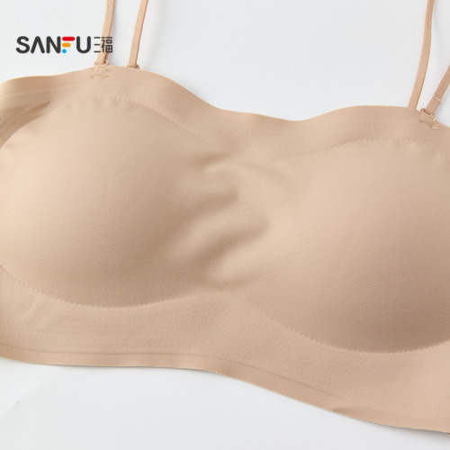 三福裹胸美背背心一體式可外露細肩帶聚攏文胸無感粉底液女生內衣