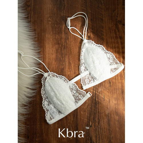 Kbra法式前釦蕾絲三角杯內衣女無鋼圈上托夏季超薄細肩帶美背文胸