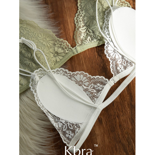 Kbra法式前釦蕾絲三角杯內衣女無鋼圈上托夏季超薄細肩帶美背文胸