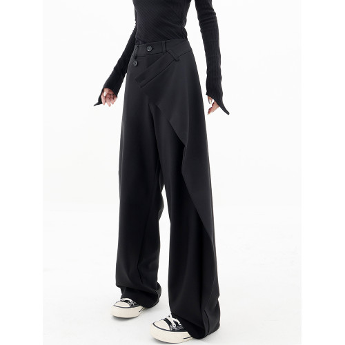 KEN STUDIO春秋新款設計感西裝褲女寬鬆垂感直筒拖地濶腿西褲褲子