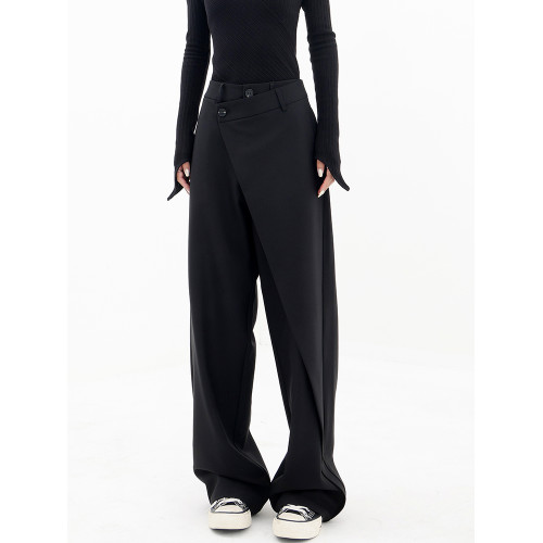 KEN STUDIO春秋新款設計感西裝褲女寬鬆垂感直筒拖地濶腿西褲褲子