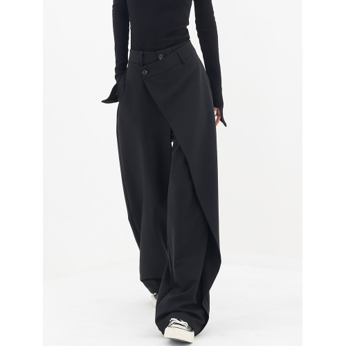 KEN STUDIO春秋新款設計感西裝褲女寬鬆垂感直筒拖地濶腿西褲褲子