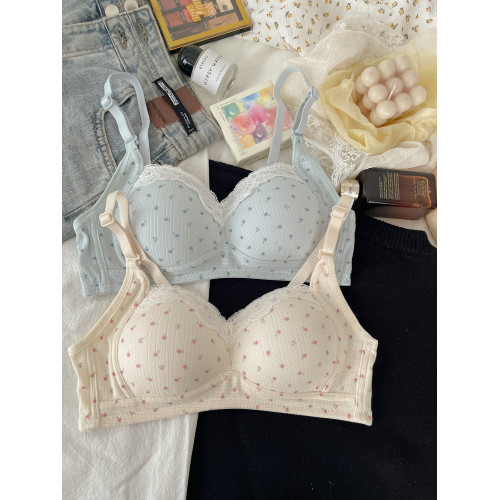 甜美碎花內衣女小胸聚攏薄款透氣無鋼圈收副乳少女學生高中生文胸