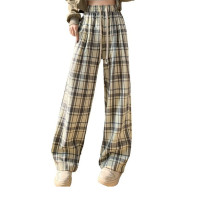 300斤大碼復古格子褲女春夏薄款胖mm高腰寬鬆顯瘦濶腿運動休閒褲