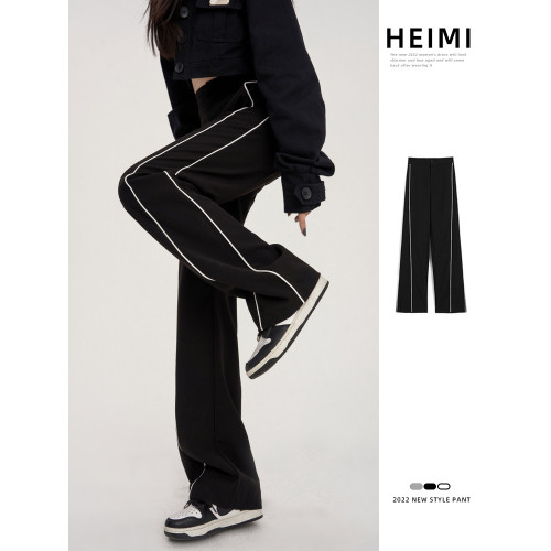 黑色濶腿褲子女春秋設計感高腰直筒西裝褲寬鬆垂感休閒運動長褲潮