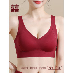 一體式固定杯紅色無痕內衣女美背心式運動文胸無鋼圈夏季薄款胸罩