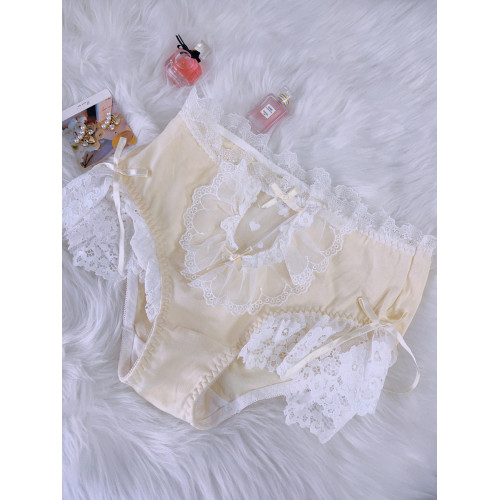 甜美蕾絲大花邊中高腰大碼純棉內褲女秋冬舒適棉質日系少女蝴蝶結