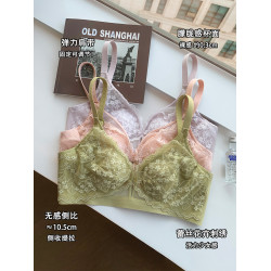 法式蕾絲薄款水晶杯大胸顯小內衣女顯瘦無鋼圈收副乳兔耳朵杯文胸