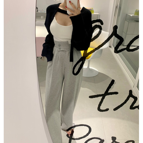 韓國高腰濶腿褲女2025春秋新款洋氣顯瘦寬鬆休閒垂感直筒長褲子潮