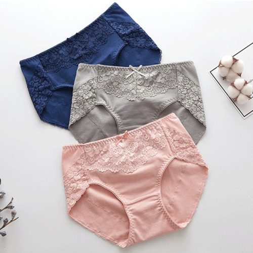 3條盒裝 中腰純棉女士內褲 日系全棉襠底包臀舒適透氣無痕三角褲