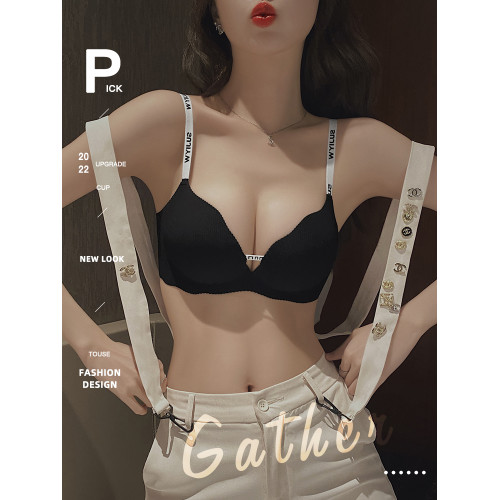 維多利亞夏季內衣女小胸聚攏收副乳無鋼圈字母肩帶可外露文胸套裝