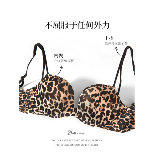 無痕內衣女小胸聚攏顯大無鋼圈軟支撐防下垂收副乳豹紋文胸套裝