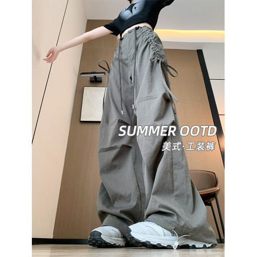 軍綠色美式工裝褲女夏薄款2025新款降落傘兵春秋小個子休閒濶腿褲