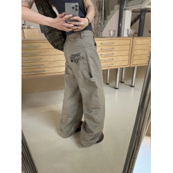 川川也原創美式寬鬆直筒刺綉腰帶繩工裝褲男女復古街頭濶腿長褲潮