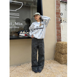 川川也復古水洗做舊多口袋直筒工裝褲男女街頭寬鬆美式街頭休閒褲