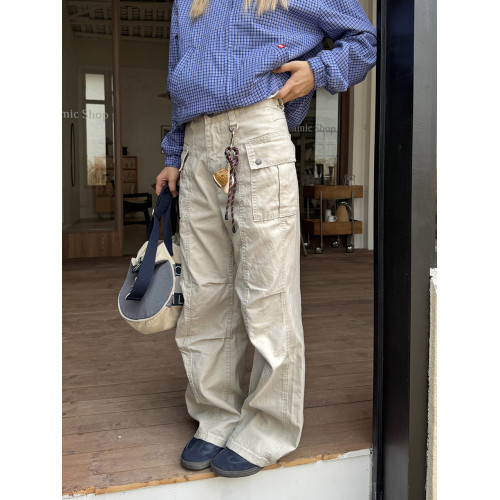 川川也復古水洗做舊多口袋直筒工裝褲男女街頭寬鬆美式街頭休閒褲