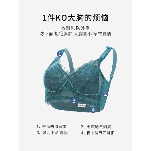 胖MM大胸顯小全罩杯薄款內衣女聚攏夏季文胸大碼收副乳胸罩無鋼圈