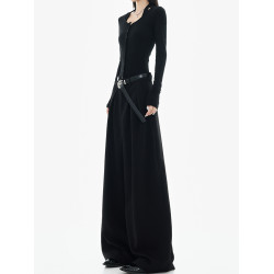 KEN STUDIO春秋新款黑色濶腿西裝褲女高級設計垂感寬鬆顯瘦拖地褲