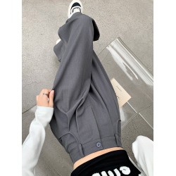 灰色西裝褲女秋季小個子高級感潮牌寬鬆bf直筒濶腿垂感窄版長褲子