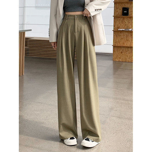 灰色西裝褲女秋季小個子高級感潮牌寬鬆bf直筒濶腿垂感窄版長褲子