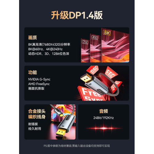 山澤typec轉dp線1.4/1.2連接8K高清雙向轉換4K240/144Hz轉接頭雷
