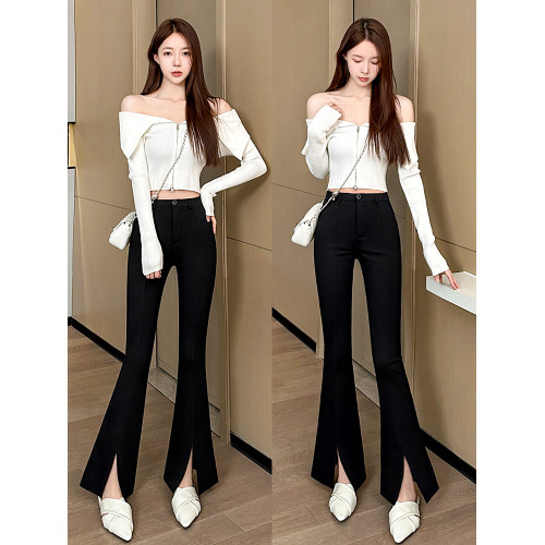 喇叭褲女春秋冬2026新款高腰顯瘦高級感垂感小個子黑色西裝微喇褲