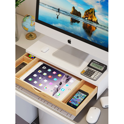 筆電桌上型顯示器辦公桌帶抽屜收納桌面鐵藝品置物架增高擡高支架