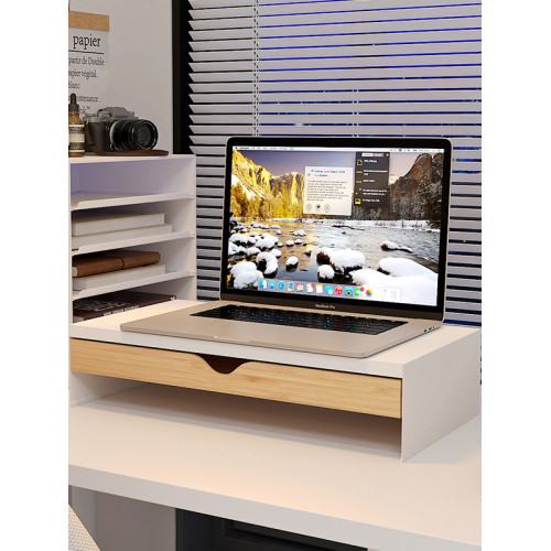 筆電桌上型顯示器辦公桌帶抽屜收納桌面鐵藝品置物架增高擡高支架