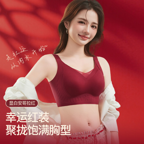 新款雙提拉下垂胸舒適排釦美背內衣女薄款無鋼圈聚攏收副乳文胸罩