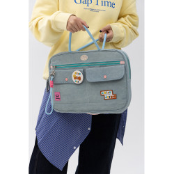 若素良品可愛牛仔學生通勤可攜式可拆卸肩帶筆記型電腦單肩手提收納包公文袋13/14寸蘋果macbook華爲matebook