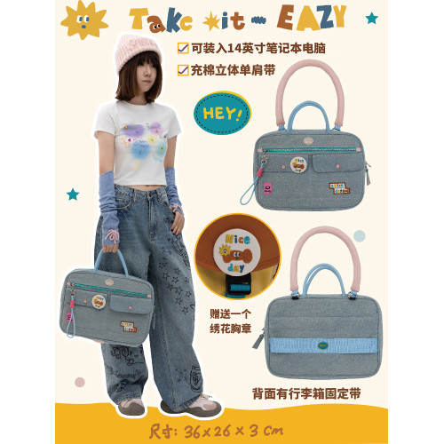 若素良品可愛牛仔學生通勤可攜式可拆卸肩帶筆記型電腦單肩手提收納包公文袋13/14寸蘋果macbook華爲matebook 若素良品可愛牛仔學生通勤可攜式可拆卸肩帶筆記型電腦單肩手提收納包公文袋13/14寸蘋果macbook華爲matebook