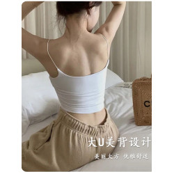 細肩帶吊帶背心女帶胸墊內搭u型美背內衣運動文胸一體bra抹胸白色