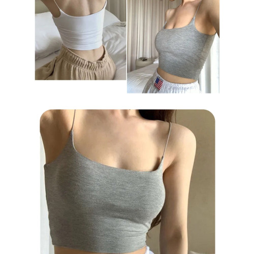 細肩帶吊帶背心女帶胸墊內搭u型美背內衣運動文胸一體bra抹胸白色