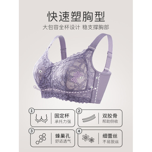 內衣女無鋼圈大碼薄款大胸顯小文胸本命年大紅色收副乳防下垂胸罩