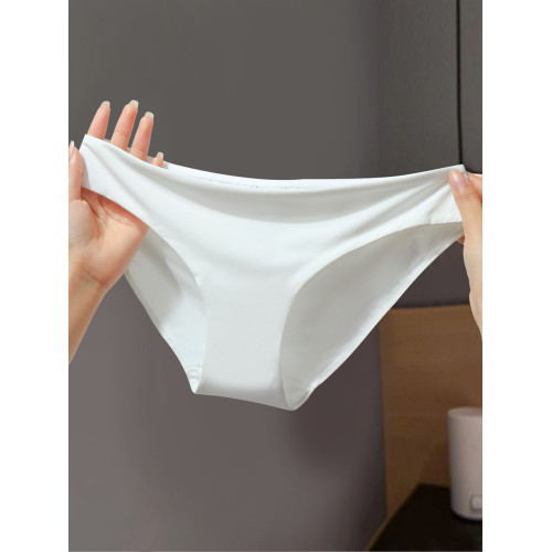 輕奢舒適柔軟冰絲內褲女低腰絲滑裸感透氣黑白純色無痕大碼三角褲